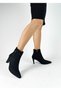 Black Color Suede Zipper Buckle Detailed Women's Thick Heel Boots