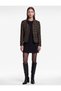 Women Brown Textured Mandarin Collar Long Sleeves Jacket