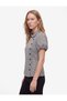 Women Grey Checked Peter Pan Collar Short Sleeves Top - 2