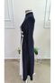 Women's long sleeve judge collar detailed dropped two color long janjan crepe dress - 6