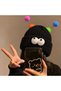 Black Kawaiii Fun Teen Boys Girls Kids Eye Detail Colorful Spring Pompom Knitted Beanie Winter Hat with Ear Closures