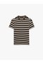 Men Brown Striped Round Neck Short Sleeves T-Shirt - 3