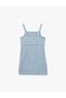 Girls Blue Textured Square Neck Sleeveless Dress - 5