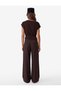 Women Brown Plain Asymmetric Neck Sleeveless Top - 4