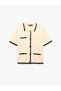 Women Cream Plain Collared Short Sleeves Cardigan - 5