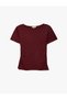 Women Burgundy Plain Boat Neck Short Sleeves T-Shirt - 5