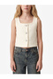 Girls Cream Textured Square Neck Sleeveless Top - 2