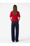 Women Red Plain Round Neck Short Sleeves Cardigan - 3