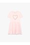 Girls Pink Glitter Print Round Neck Short Sleeves Dress - 3