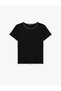 Women Black Plain Round Neck Short Sleeves T-Shirt - 5
