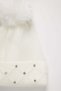 Girl's Knitted Beanie with Diamond Pattern and Stone Detail - 3