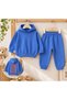 Unisex Baby 100% Cotton Saks Blue Elastic Cuffed Hooded Back Printed Tracksuit Set - 2