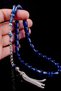 Blue Deep Crimped Amber Chain Tassel Prayer Beads