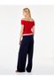 Women Red Plain Cold Shoulder Short Sleeves Top - 4