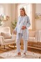 New Season Blue Winter Patterned Shawl Collar Breastfeeding Compatible Design Long Sleeve Maternity Pajama Set