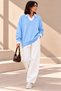 Women's Baby Blue Sweater, V-Neck Sweater, Oversized Knit Sweater - 3