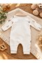 Carmin brand 100% cotton baby boy romper in beige color with giraffe pattern, collared, buttoned from the neck, and snap fastened from the bottom, long sleeve baby romper. - 4