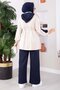 Zippered Garnished Hooded Double Set Navy Blue - 5