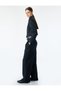 Women Navy Plain Mandarin Collar Long Sleeves Jacket - 3