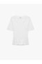 Women White Plain Round Neck Short Sleeves T-Shirt - 2