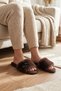 Women's Brown Plush Furry Detailed Casual Flat Slippers - 2