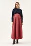 Maternity Winter Cotton Melange Plaid Skirted Dress, Elastic and Belt Detail (Navy Blue-Red) - 7