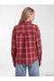Özmarka New Season Burgundy Plaid Oversize Women's Shirt - 4