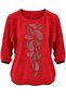Women's Red Crew Neck Front Shawl Pattern Crystal Stone Sleeve Openwork Imported Ip Knit Sweater - 2