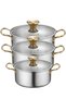 3 Pieces Multi Size Stainless Steel Cooking Pot Kitchenware Set With Glass Lid - 5