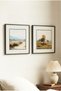 2 Pieces Black Wooden Framed Square Wooden Painting with Double Tree and Rural Scenery in Yellow and Coffee Tones - Home, Business and Office Decoration Painting - 5