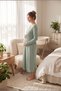 Mama Cotton Striped Nursing Nightgown Set with Robe, Long Sleeve Maternity and Postpartum Nightdress Set with Robe - 6