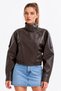 Women's Street Style Brown Faux Leather Jacket - 4