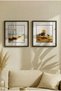 2 Pieces of Pvc Framed Black Wooden Framed Double-Sided Tree and Countryside View Square Wooden Painting in Yellow and Coffee Tones - Home, Business and Office Decoration Painting - 2