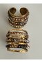 Leopard Pattern Stone Inlaid Ribbed Steel-Brass Ribbed Ring - 4