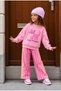 Girls' Cotton 3-Thread Pink Color Sweatshirt Pants Set