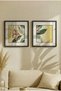2 Pcs Pvc-Padded Black Wood-Edged Minimalist Double Botanical Branch and Green Leaves Square Wooden Painting - Home, Business, and Office Decoration Painting - 2