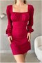 Crepe Dress with Square Neck and Collar, Long Fabric · Color: Emerald · Size: M BX - 3