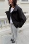 Women's Black Double-Breasted Jacket Short Women's Coat – Stand-Up Collar, Buttoned and Modern Design Zr Model - 3