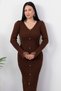 فستان دانتيل بأكمام طويلة وياقة على شكل حرف V PL2615 - 2