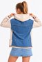 Women's Casual Beige Hooded Jacket with Denim Trim - 2