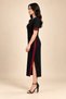 Women's Black Crew Neck Burgundy Stripe Detailed Slit Short Sleeve Midi Dress Hzl26S-Wm508 - 4