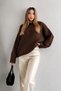 Women's Crew Neck Oversize Brown Knitwear Sweater - 2