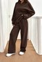 Women's Oversize Hooded Sweatshirt Wide Leg Sweatpants 100% Cotton Ribbed 2-Piece Set - 2