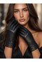 Women's Winter Lambskin Button Patterned Gloves - 5