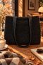 Black Teddy Snap Bag – Stylish, Soft Textured Large Shoulder Bag - with Leather Strap - 2