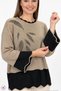 Women's Mink Crew Neck Slim Knitwear Blouse with Leaf Crystal Stones and Glitter