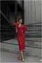 Double-Breasted Long-Necked Midi Dress with Sleeves · Color: Red · Size: M BX - 2