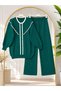 Women's hijab baby collar striped knitwear pants set turquoise - 2