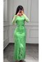 فستان سهره شك بثنايا من الأمام Soft Green - 7