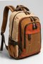 Cream Caramel Vintage Backpack, 15.6 Inch Computer Compartment, Large Volume Genuine Leather Detailed Cotton School and Travel Bag